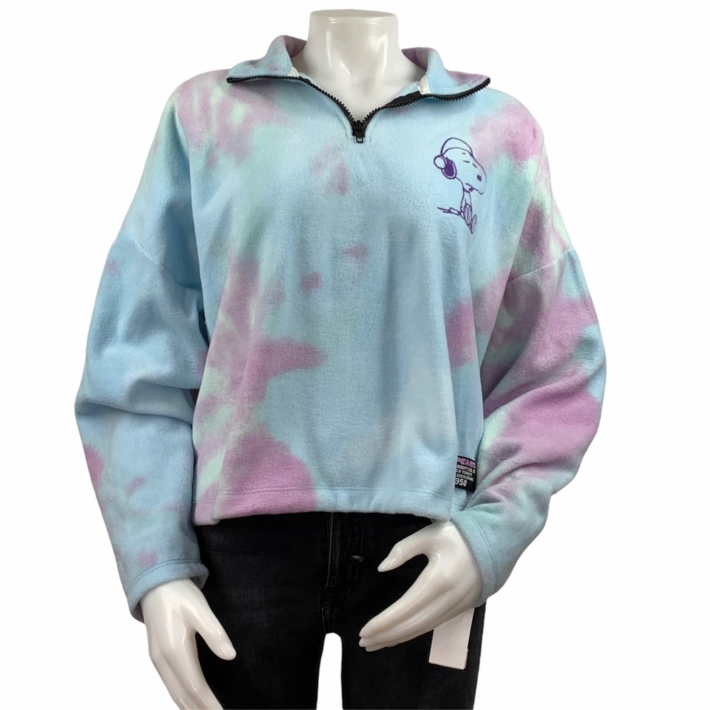 💜NWT Peanuts Tie-Dye 1/4 Zip Fleece Sweatshirt💜
